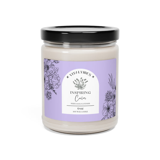 Inspiring Calm: White Sage & Lavender Scented Soy Candle, 9oz